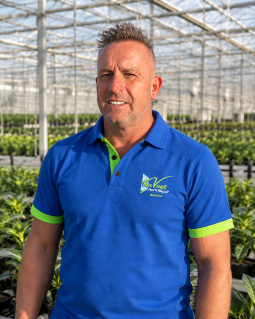 Michel van Vugt in een kas in het Westland